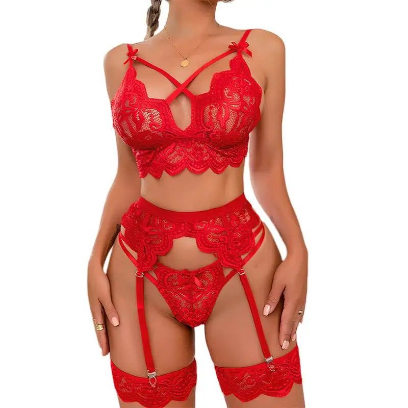 Sexy Women’s Lace Lingerie Set – 3-Piece Bra, Panty & Garter Babydoll