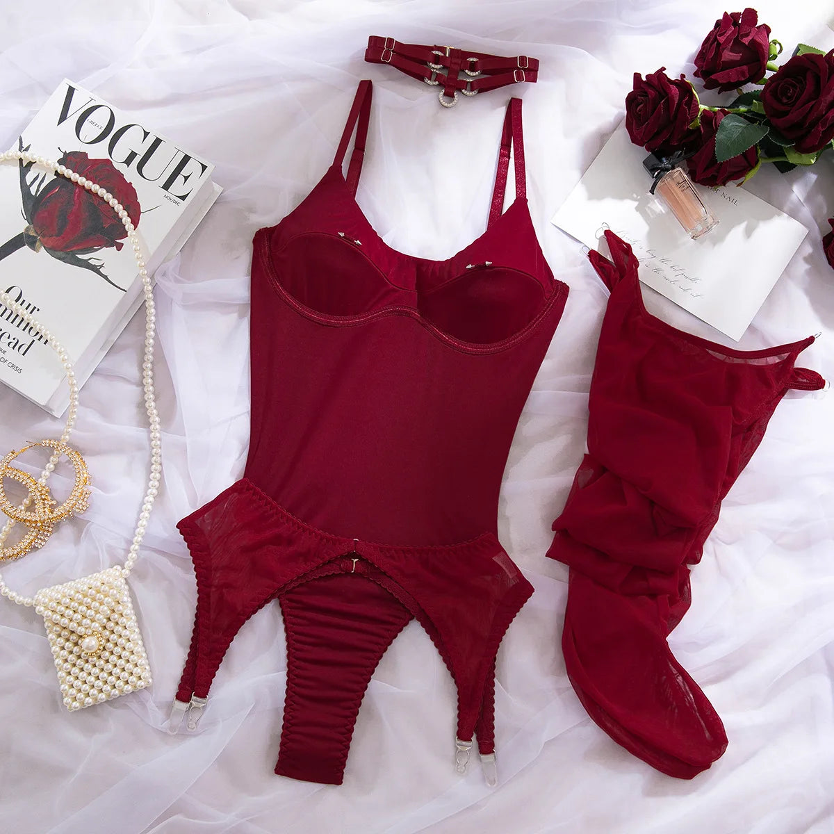 Sculpting Bodysuit Lingerie Set with Stockings & Sleek Contour Fit