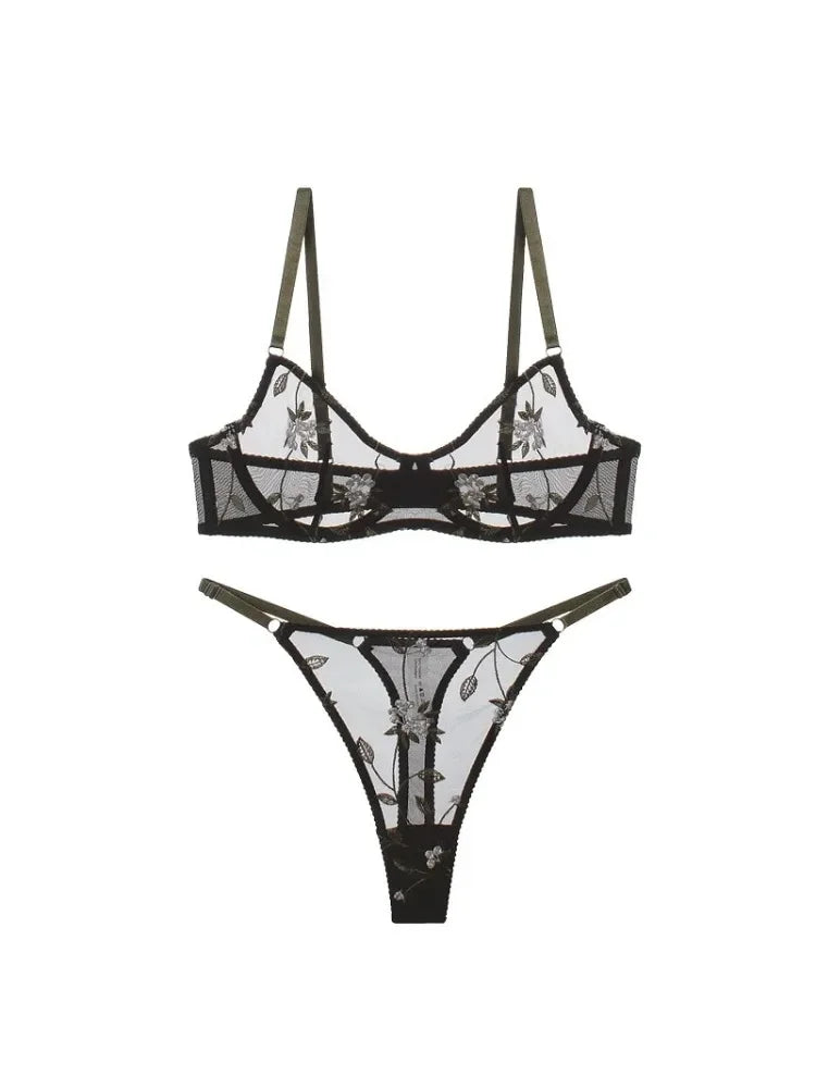 Sheer Embroidered Full Coverage Lace Bra