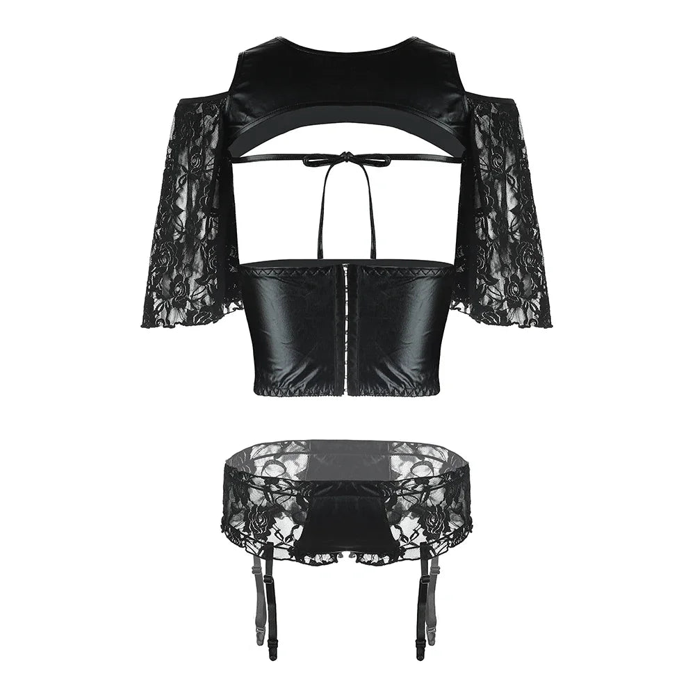 Women Sexy Lingerie Lace Top Garter Babydoll Sets