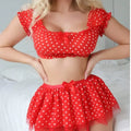 Polka Dot Off-Shoulder Lingerie Set with Garter Skirt – Sexy Short Skirt Outfit