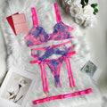 Pink Floral Lace Lingerie Set – Sheer Garter & Luxury Underwear for Women