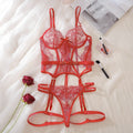 Sexy Women’s One-Piece Mesh Bodysuit 3-Piece Lingerie Set Hollow Sheer Luxury Style