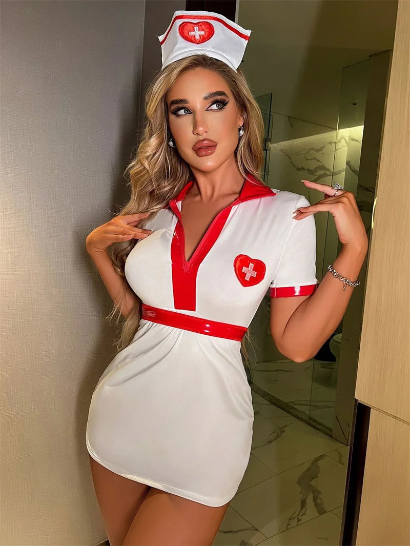 Nurse Cosplay Babydoll Lingerie Dress – Roleplay Uniform Set