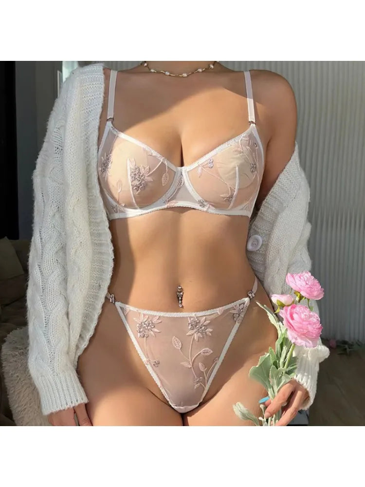 Sheer Embroidered Full Coverage Lace Bra