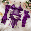 Purple Lace Babydoll Lingerie Set with Stockings