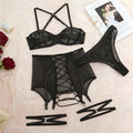 Women’s Lace Lingerie Set Sheer Mesh Wire-Free Bra & Garter Panty Set