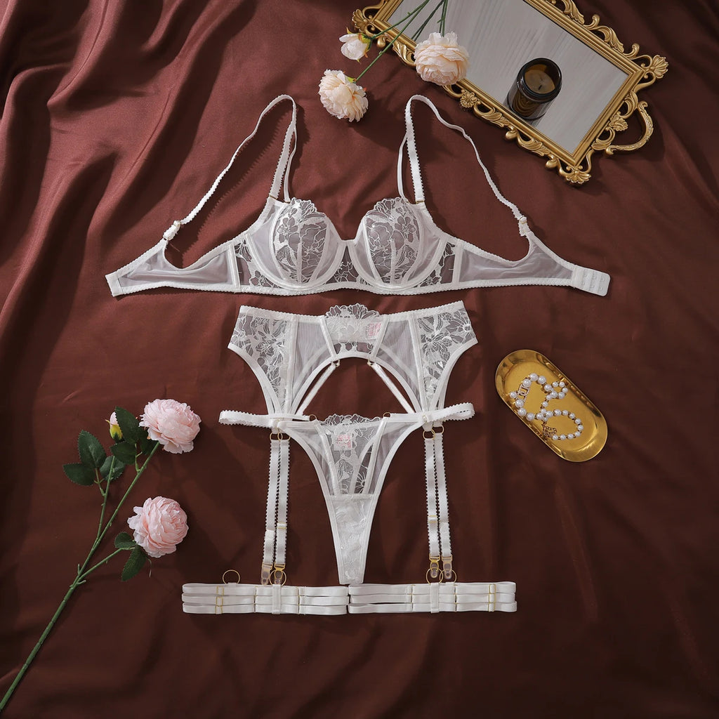 Sexy Sheer Embroidered Lingerie Set