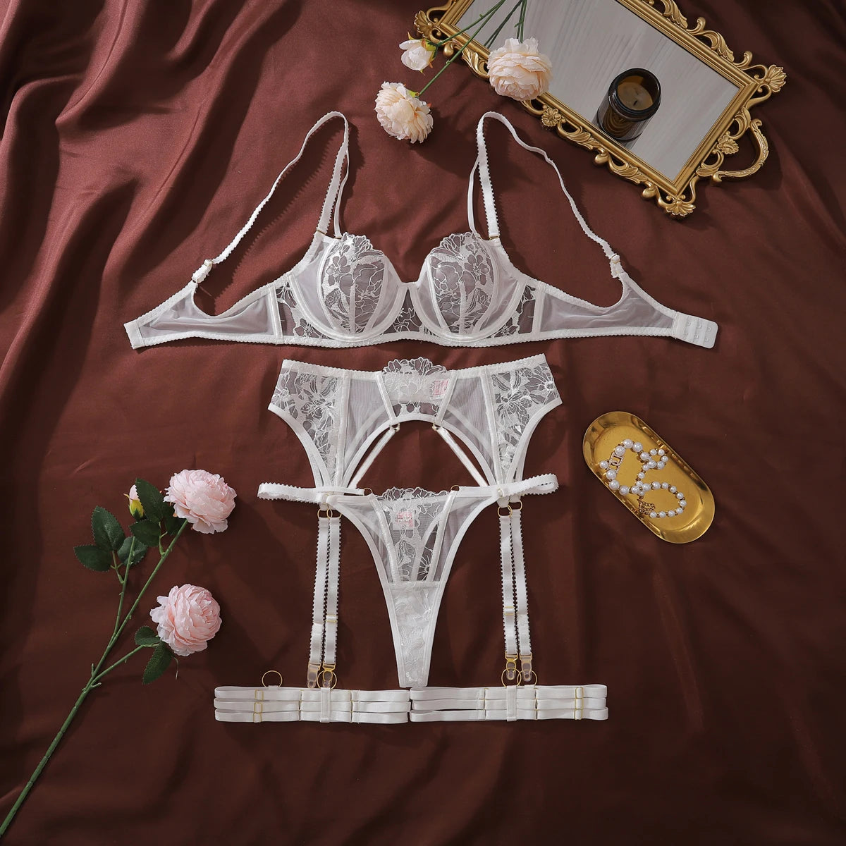 Sexy Sheer Embroidered Lingerie Set