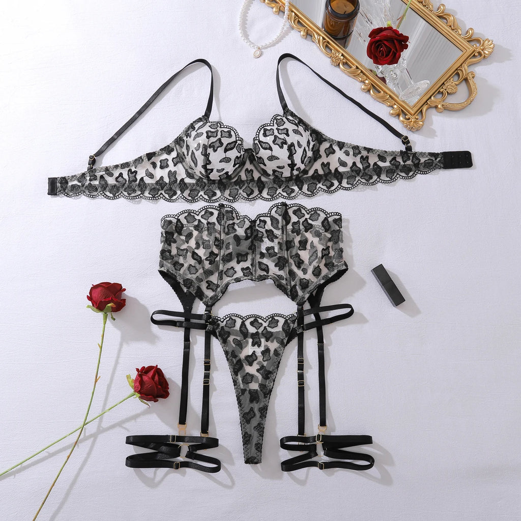 French Lace Embroidered Bra Set – Sheer Steel Ring Support Lingerie