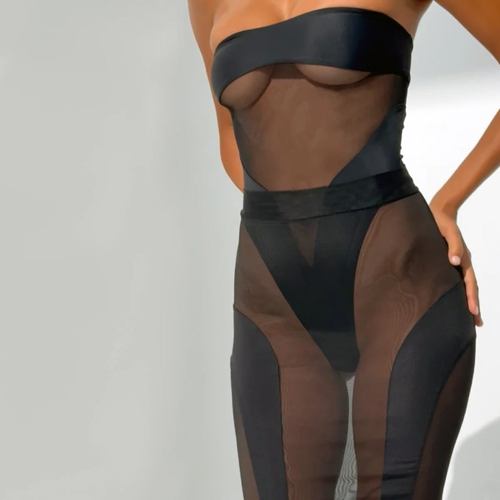 Sheer Mesh Jumpsuit & Skirt Set