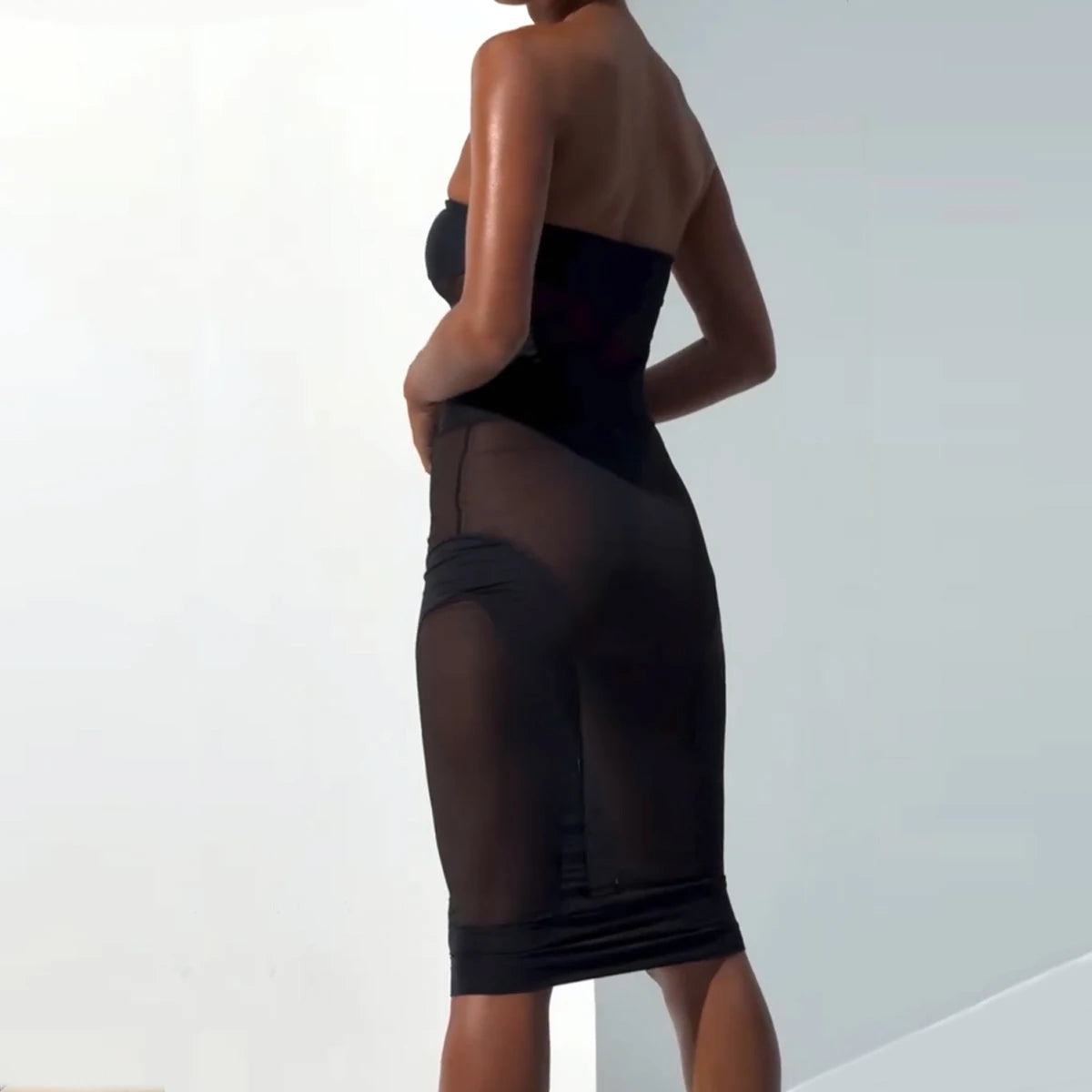 Sheer Mesh Jumpsuit & Skirt Set