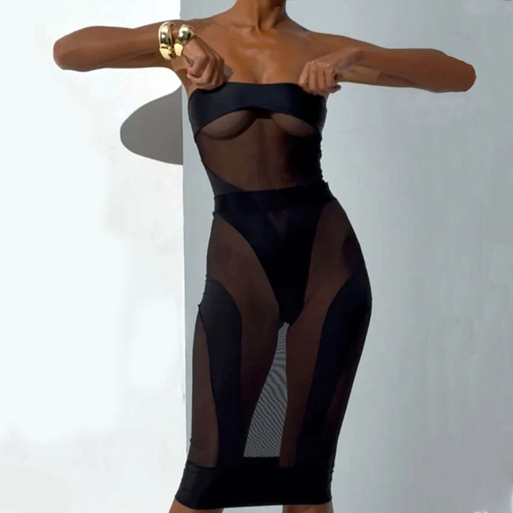 Sheer Mesh Jumpsuit & Skirt Set