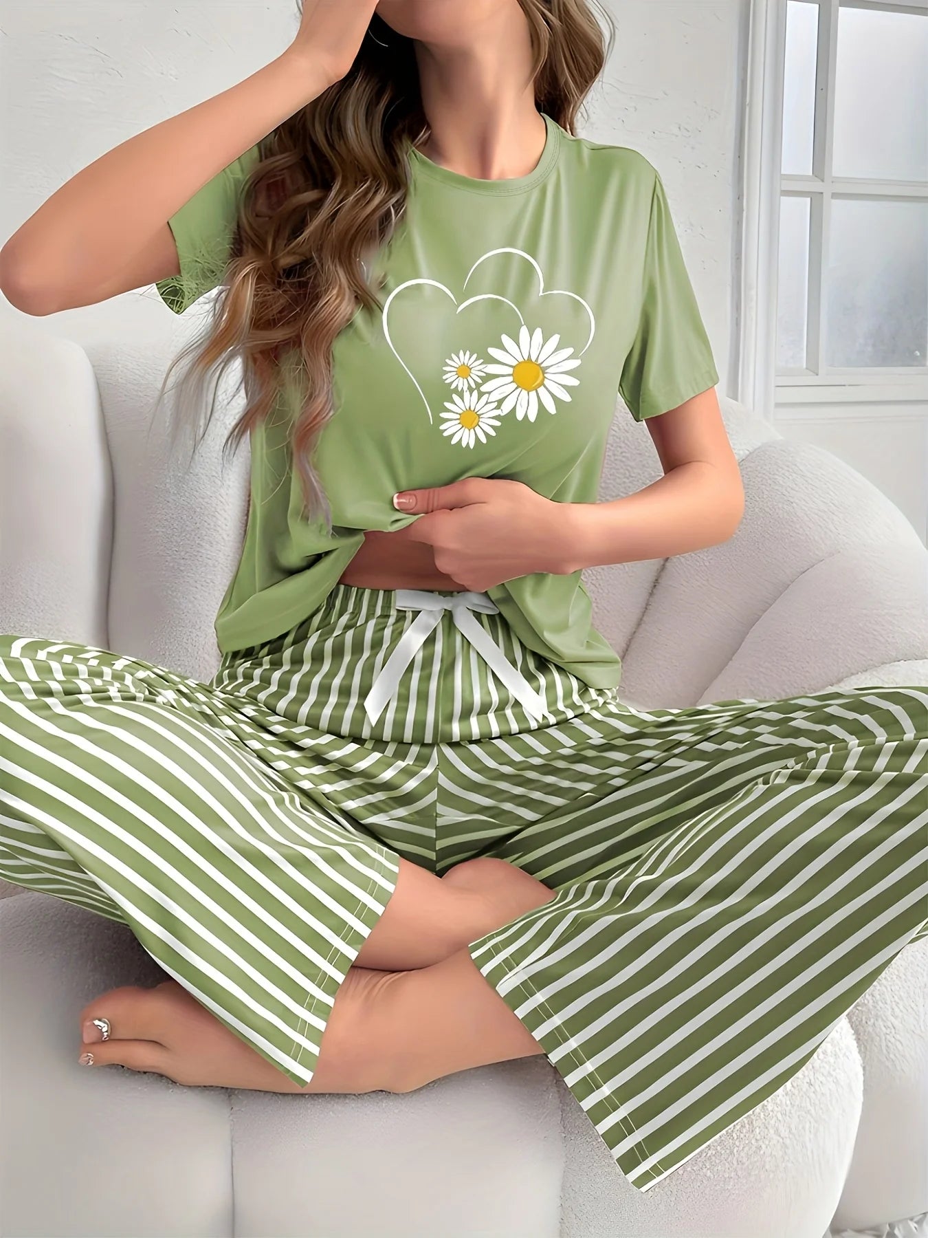 2-Piece Women’s Pajama Set – Elegant Floral Print for Spring & Summer