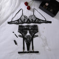 Sexy Women’s Lace Embroidered 4-Piece Lingerie Set Sheer Backless Close-Fitting Summer Style