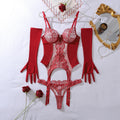 Lace Corset Lingerie Set with Gloves