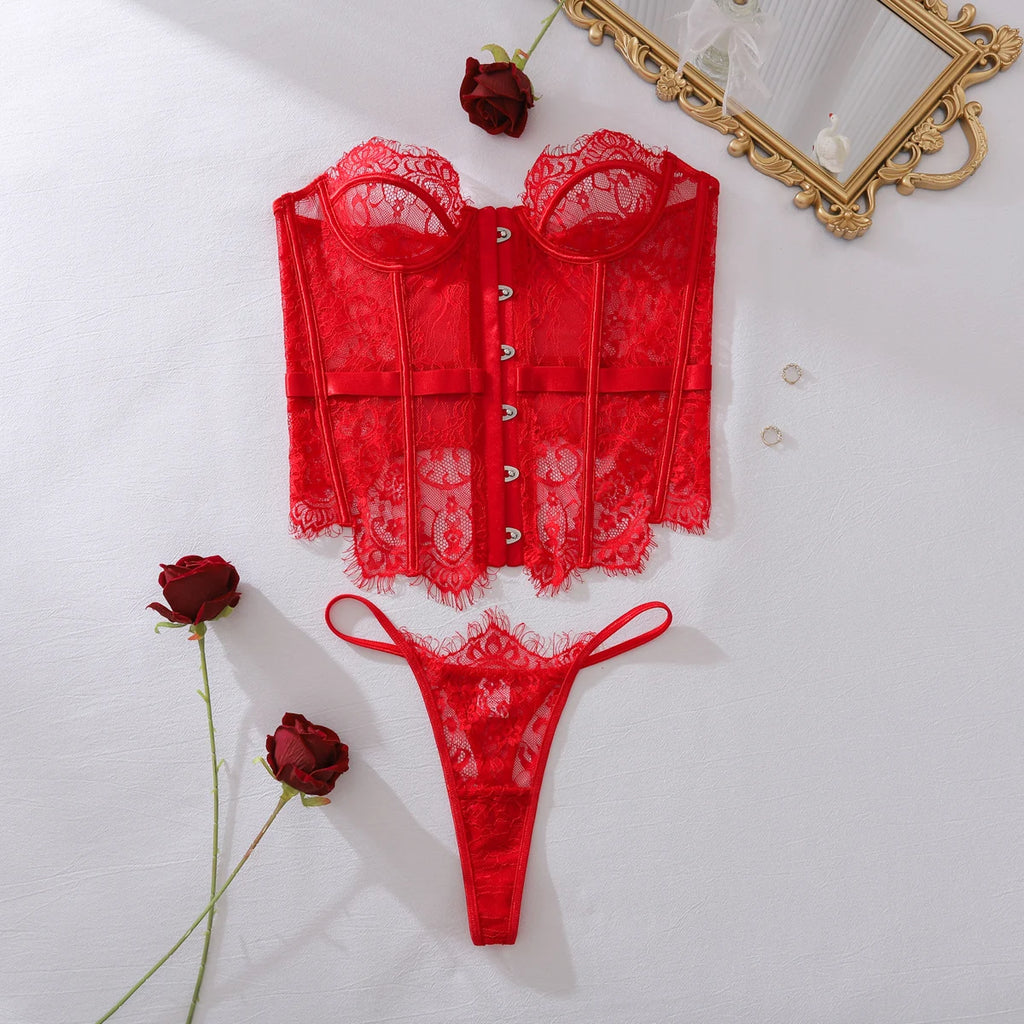 Strapless Lace Corset Lingerie Set