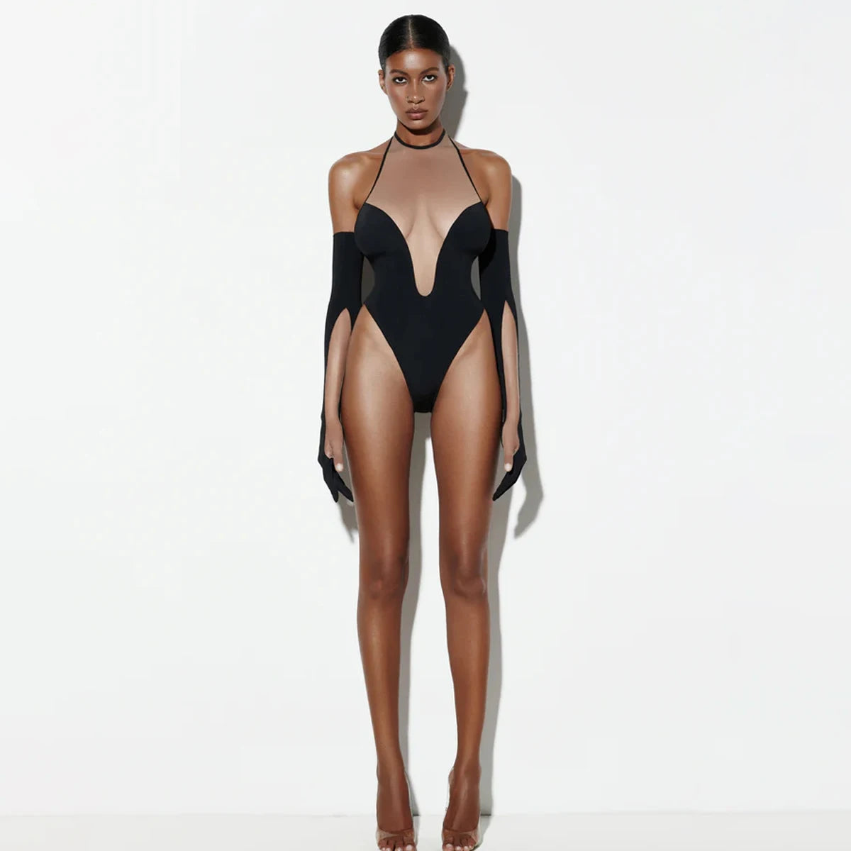 Mesh One-Piece Swimsuit Set  Backless