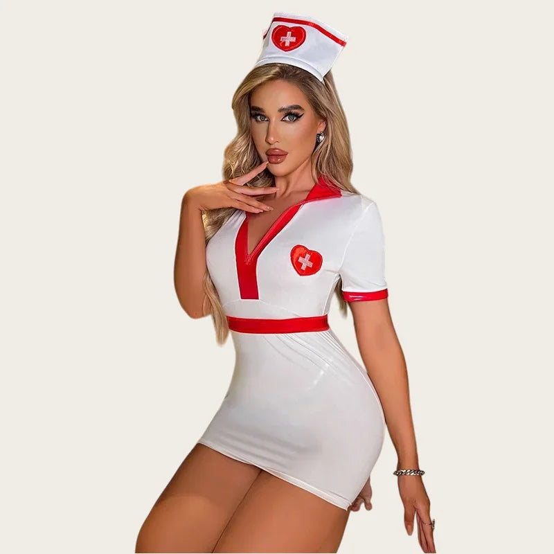 Nurse Cosplay Babydoll Lingerie Dress – Roleplay Uniform Set