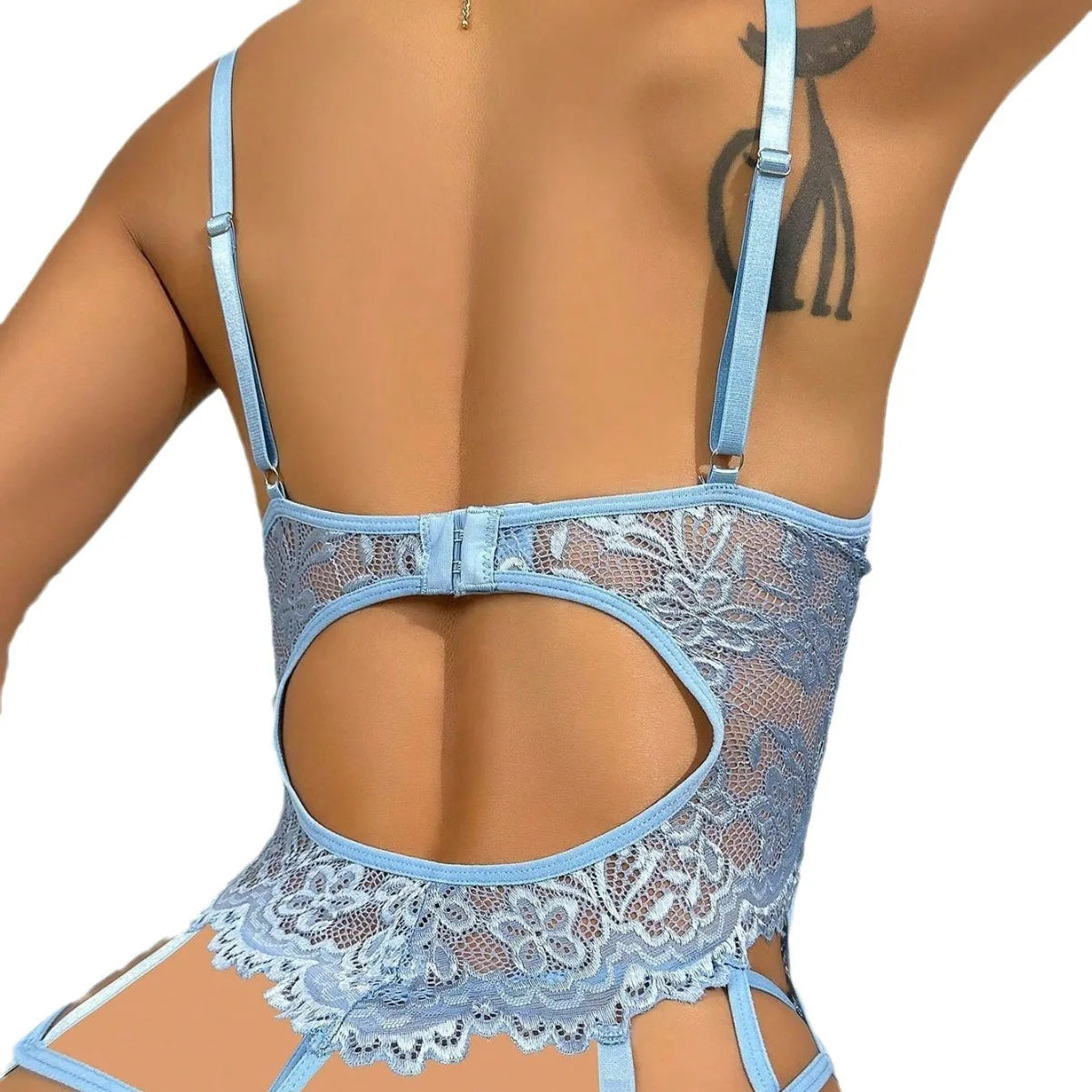 Sexy Lace Lingerie Set – One-Piece Bodysuit Teddy with Garter Belt & Panty,