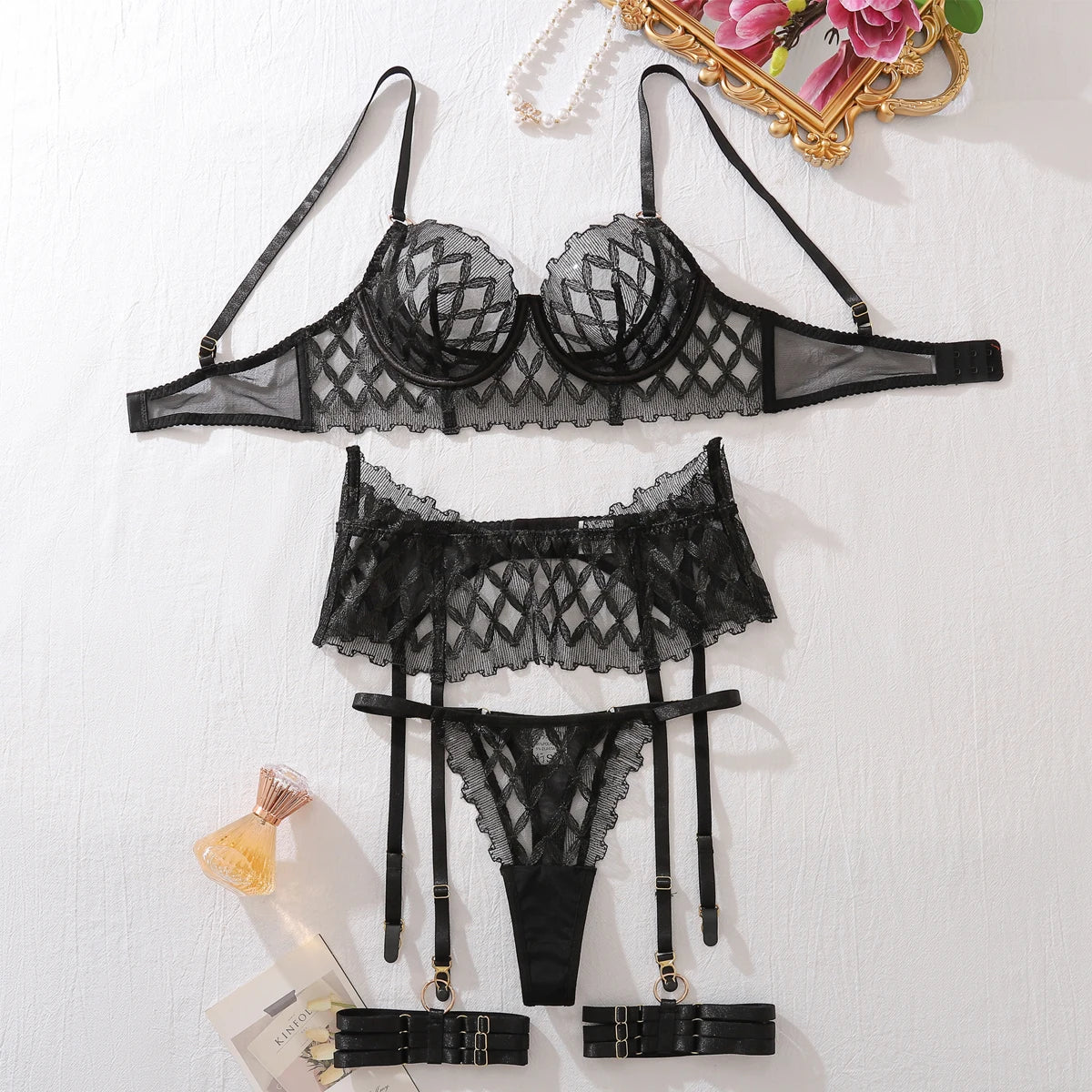 Midnight Allure Lace 4-Piece Set