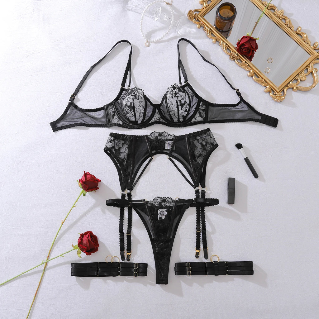 Sexy Sheer Embroidered Lingerie Set