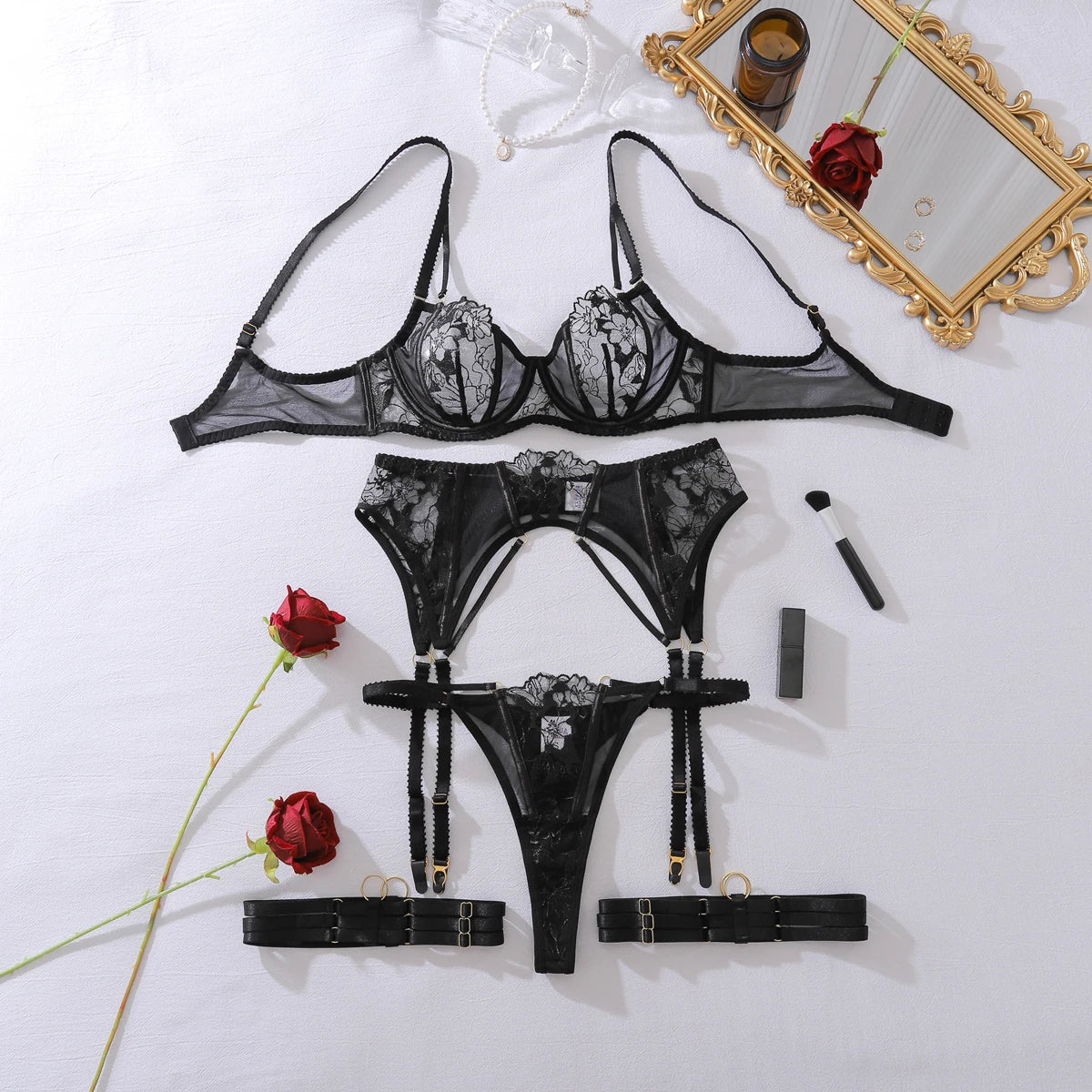 Sexy Sheer Embroidered Lingerie Set