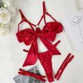 Satin Bowknot Lace-Up 3-Piece Lingerie Set