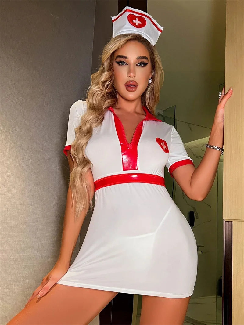Nurse Cosplay Babydoll Lingerie Dress – Roleplay Uniform Set