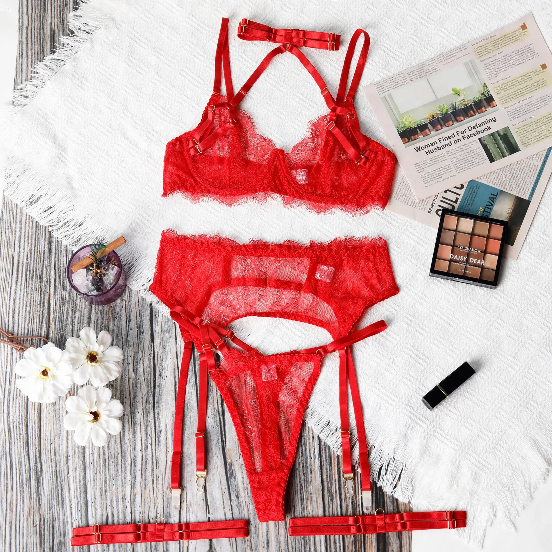 Sheer Lingerie Set – Halter Bra with Chest Harness Detail & Seductive Fit