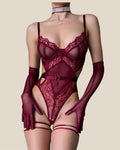 Elegant Lace Bodysuit Lingerie Set with Gloves for Women