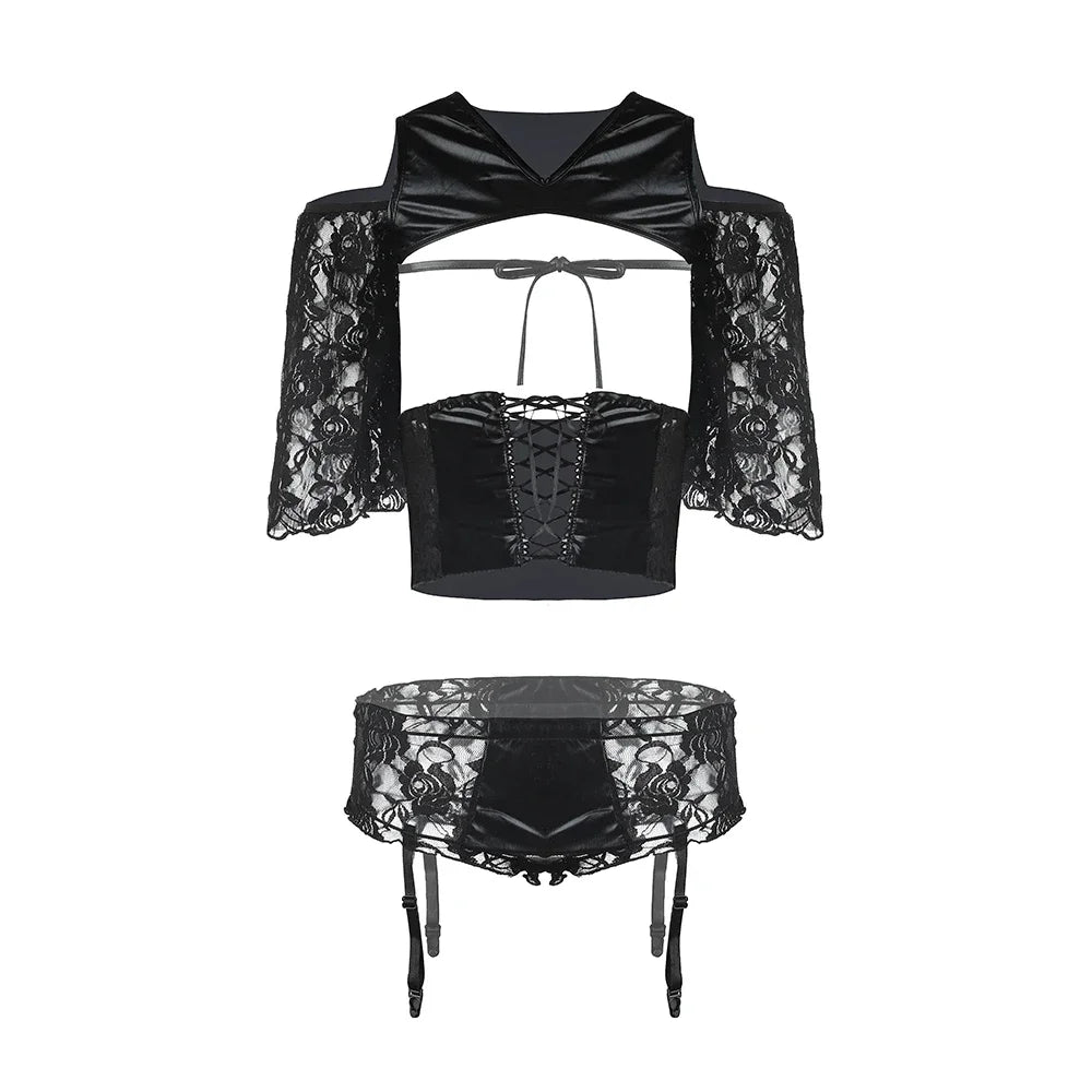 Women Sexy Lingerie Lace Top Garter Babydoll Sets