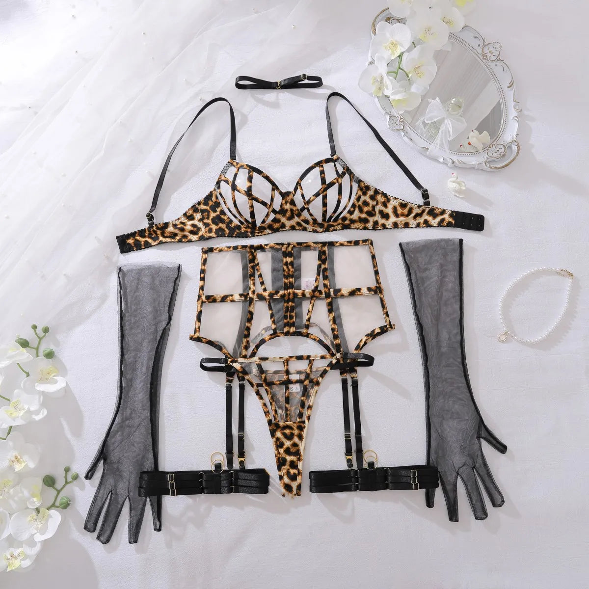 Strappy Bandage 6-Piece Lingerie Set