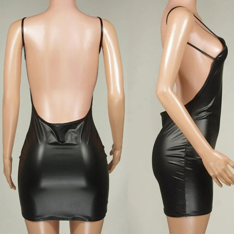 Women Sexy PU Leather Babydoll Lingerie Dress Plus Size Clubwear Outfit
