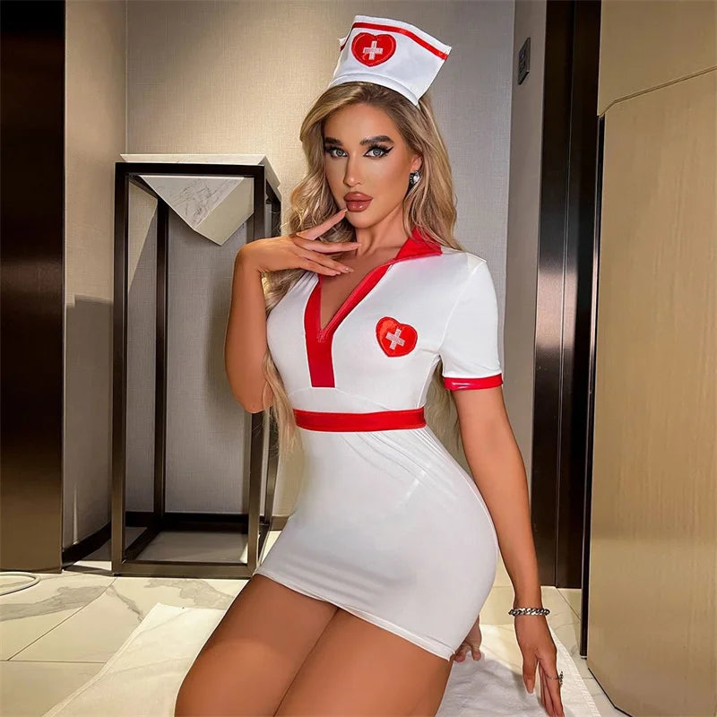 Nurse Cosplay Babydoll Lingerie Dress – Roleplay Uniform Set