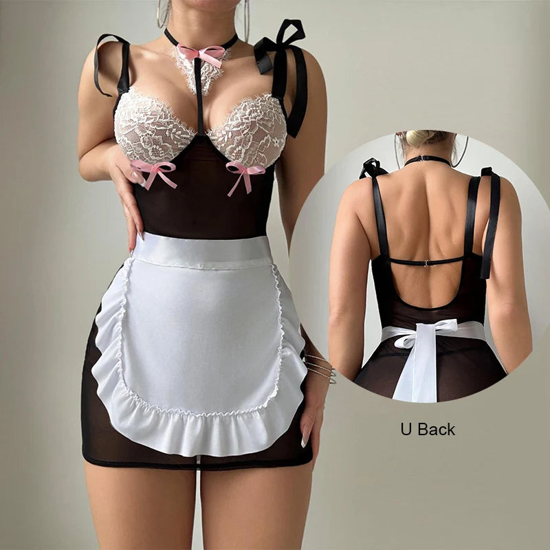 Slim Lace Maid Cosplay Costume with Bow Detail