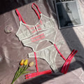 Sexy Push-Up Lingerie Set – Wirefree Bra & Panty with Mesh Corset, Garter & Thong